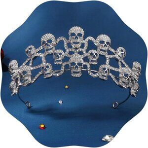 Halloween Skull Rhinestone Headband Silver Gothic Queen Party Hair Accessory
